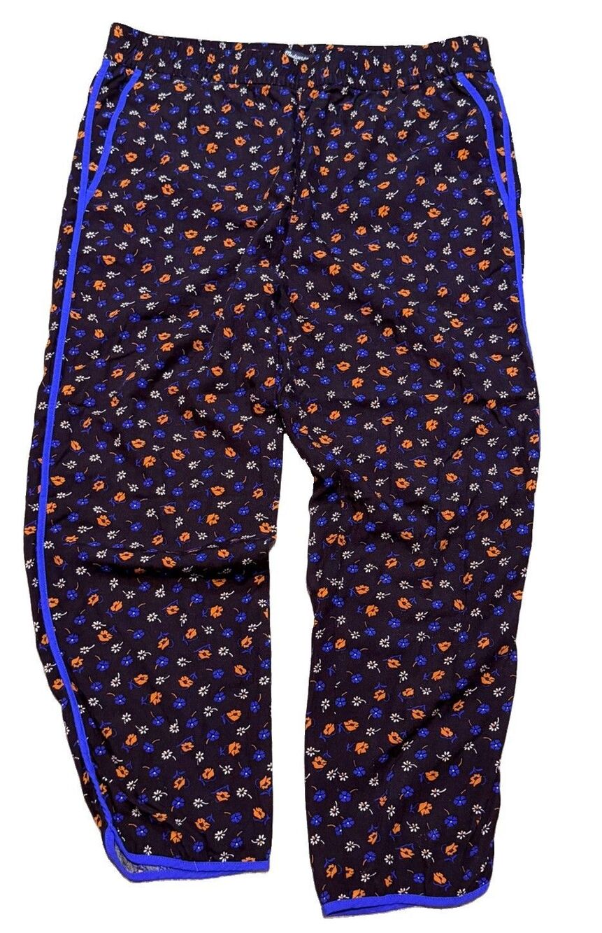 Madewell Women’s Floral Print Blue Stripe Elastic Waist Pull On Pants, Size M